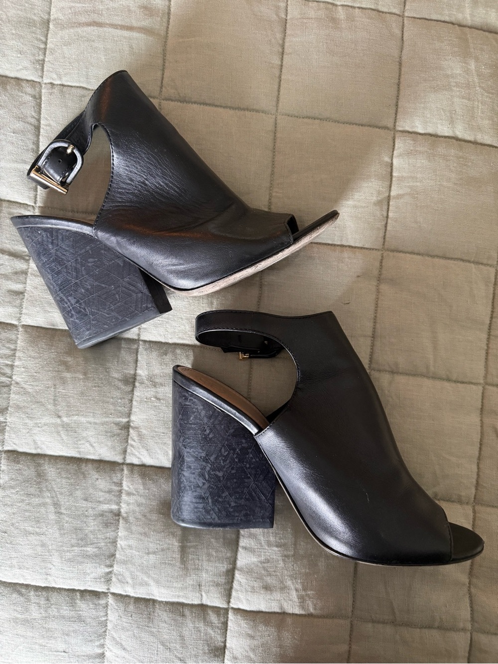 Tory Burch Grove Black Leather Open Toe Slingback Heel Booties Size 9.5